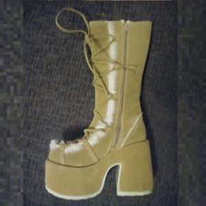 Demonia 311 camel faux suede boots size 10